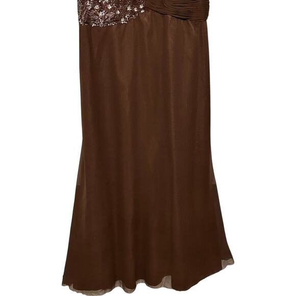 Jovani Strapless Pleated Sequence Full Length Evening Prom Gown Brown (16) - Picture 4 of 13